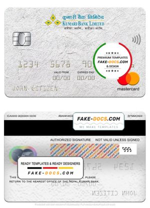 Nepal Kumari bank mastercard, fully editable template in PSD format Nepal Kumari bank mastercard, fully editable template in PSD format