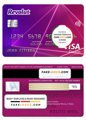 United Kingdom Revolut Bank visa electron card, fully editable template in PSD format