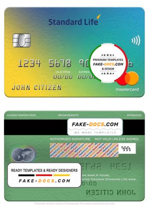 United Kingdom Standard Life bank mastercard, fully editable template in PSD format