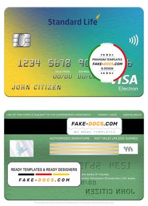 United Kingdom Standard Life bank visa electron card, fully editable template in PSD format United Kingdom Standard Life bank visa electron card, fully editable template in PSD format