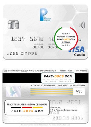 United Kingdom The Pension Service bank visa classic card, fully editable template in PSD format United Kingdom The Pension Service bank visa classic card, fully editable template in PSD format
