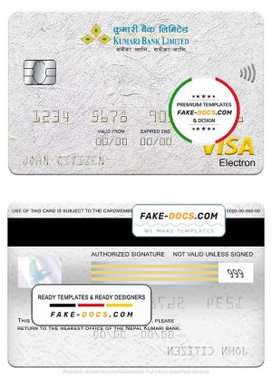 Nepal Kumari bank visa electron card, fully editable template in PSD format Nepal Kumari bank visa electron card, fully editable template in PSD format