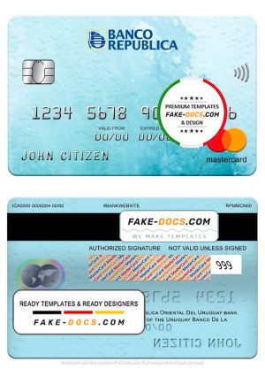 Uruguay Banco De La Republica Oriental Del Uruguay bank mastercard, fully editable template in PSD format