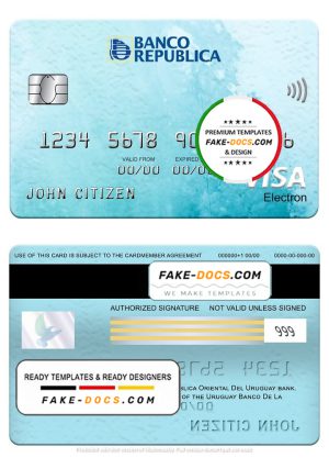 Uruguay Banco De La Republica Oriental Del Uruguay bank visa electron card, fully editable template in PSD format