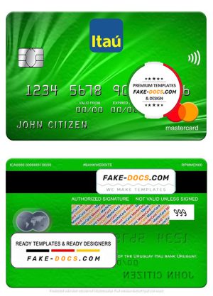 Uruguay Itau Bank mastercard, fully editable template in PSD format