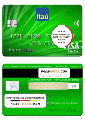 Uruguay Itau Bank visa electron card, fully editable template in PSD format