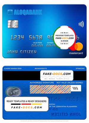 Uzbekistan Aloqabank mastercard, fully editable template in PSD format