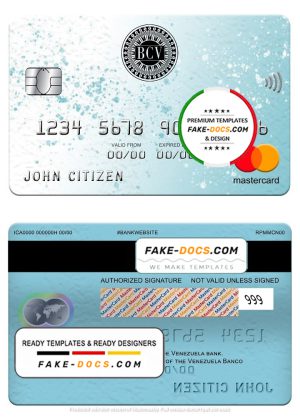 Venezuela Banco Central de Venezuela bank mastercard, fully editable template in PSD format