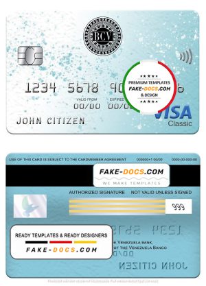 Venezuela Banco Central de Venezuela bank visa classic card, fully editable template in PSD format