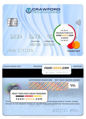 Netherlands (Holland) Crawford Technologies bank mastercard, fully editable template in PSD format Netherlands (Holland) Crawford Technologies bank mastercard, fully editable template in PSD format