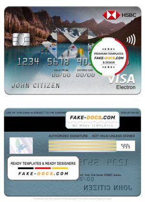 Vietnam HSBC bank visa electron card, fully editable template in PSD format