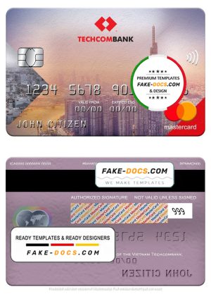Vietnam Techcombank mastercard, fully editable template in PSD format