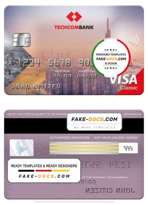 Vietnam Techcombank visa classic card, fully editable template in PSD format