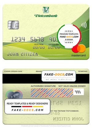 Vietnam Vietcombank mastercard, fully editable template in PSD format