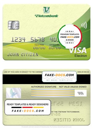 Vietnam Vietcombank visa electron card, fully editable template in PSD format