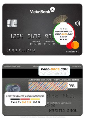 Vietnam Vietinbank mastercard, fully editable template in PSD format