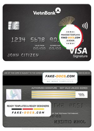 Vietnam Vietinbank visa signature card, fully editable template in PSD format
