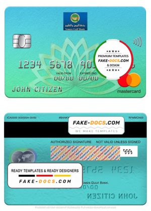 Yemen Gulf bank mastercard, fully editable template in PSD format