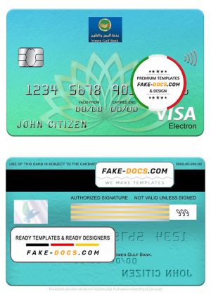 Yemen Gulf bank visa electron card, fully editable template in PSD format