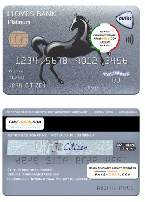 United Kingdom Lloyds american express platinum card template in PSD format, fully editable