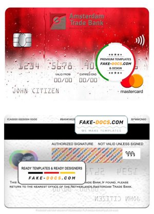 Netherlands Amsterdam Trade bank mastercard, fully editable template in PSD format Netherlands Amsterdam Trade bank mastercard, fully editable template in PSD format