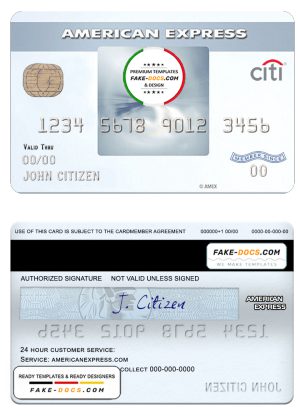 USA Citibank AMEX everyday® credit card template in PSD format, fully editable
