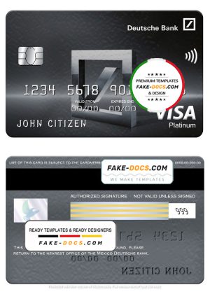 Mexico Deutsche bank visa platinum card, fully editable template in PSD format Mexico Deutsche bank visa platinum card, fully editable template in PSD format
