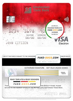 Netherlands Amsterdam Trade bank visa electron card, fully editable template in PSD format Netherlands Amsterdam Trade bank visa electron card, fully editable template in PSD format
