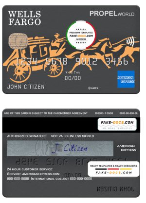 USA Wells Fargo bank AMEX card template in PSD format, fully editable