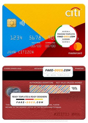 Netherlands Citibank mastercard template in PSD format, fully editable Netherlands Citibank mastercard template in PSD format, fully editable