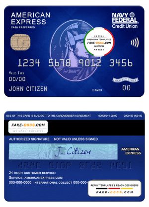 USA Navy Federal Union bank AMEX blue cash preferred card template in PSD format, fully editable
