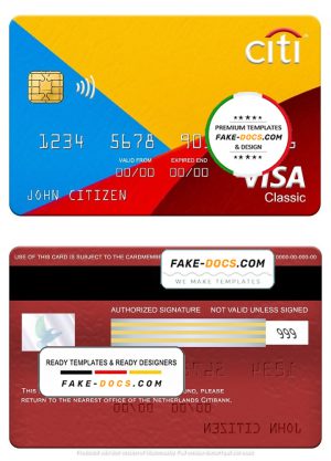 Netherlands Citibank visa classic card template in PSD format, fully editable Netherlands Citibank visa classic card template in PSD format, fully editable