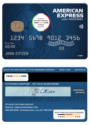 USA North Carolina BB&T Corp. bank AMEX blue cash preferred card template in PSD format, fully editable