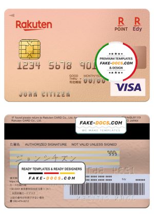 Japan Rakuten bank visa card, fully editable template in PSD format Japan Rakuten bank visa card, fully editable template in PSD format