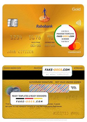Netherlands Rabobank mastercard gold, fully editable template in PSD format Netherlands Rabobank mastercard gold, fully editable template in PSD format