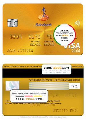 Netherlands Rabobank visa gold card, fully editable template in PSD format Netherlands Rabobank visa gold card, fully editable template in PSD format