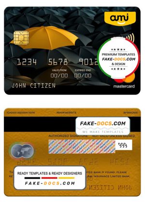 New Zealand Ami Insurance Limited bank mastercard, fully editable template in PSD format New Zealand Ami Insurance Limited bank mastercard, fully editable template in PSD format