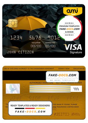 New Zealand Ami Insurance Limited bank visa signature card, fully editable template in PSD format New Zealand Ami Insurance Limited bank visa signature card, fully editable template in PSD format