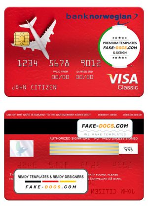Norway bank Norwegian AS bank visa classic card, fully editable template in PSD format Norway bank Norwegian AS bank visa classic card, fully editable template in PSD format