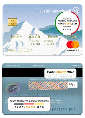Norway Luster Sparebank mastercard, fully editable template in PSD format Norway Luster Sparebank mastercard, fully editable template in PSD format