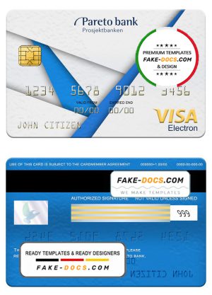 Norway Pareto bank visa electron card, fully editable template in PSD format