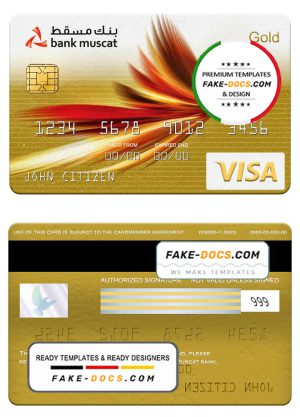 Oman Bank Muscat visa gold card, fully editable template in PSD format