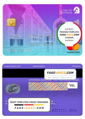 Oman bank Nizwa mastercard, fully editable template in PSD format
