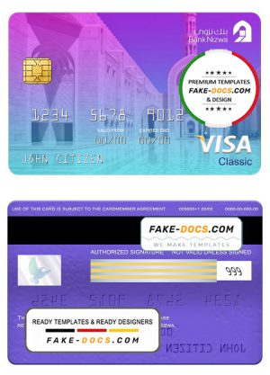 Oman bank Nizwa visa classic card, fully editable template in PSD format