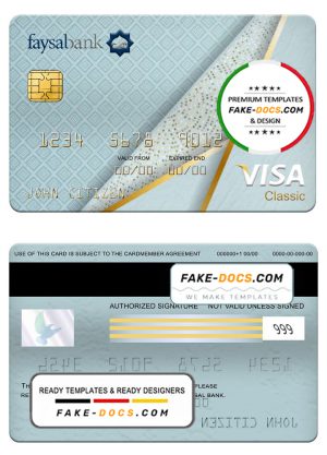 Pakistan Faysal bank visa classic card, fully editable template in PSD format Pakistan Faysal bank visa classic card, fully editable template in PSD format