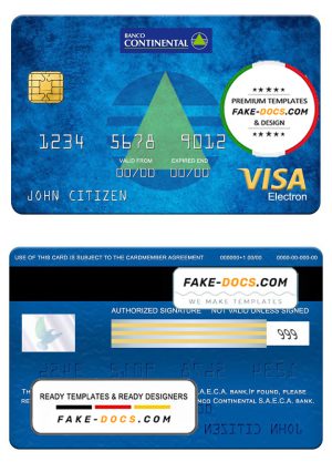 Paraguay Banco Continental S.A.E.C.A. bank visa electron card, fully editable template in PSD format Paraguay Banco Continental S.A.E.C.A. bank visa electron card, fully editable template in PSD format