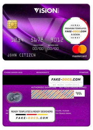 Paraguay Vision Banco bank mastercard, fully editable template in PSD format Paraguay Vision Banco bank mastercard, fully editable template in PSD format
