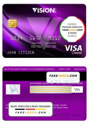 Paraguay Vision Banco bank visa classic card, fully editable template in PSD format Paraguay Vision Banco bank visa classic card, fully editable template in PSD format