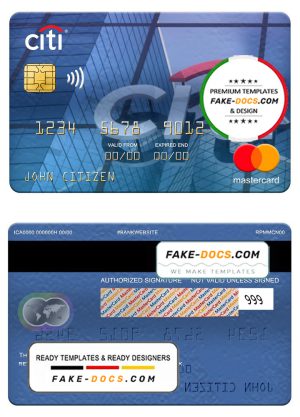 Peru Citibank mastercard, fully editable template in PSD format