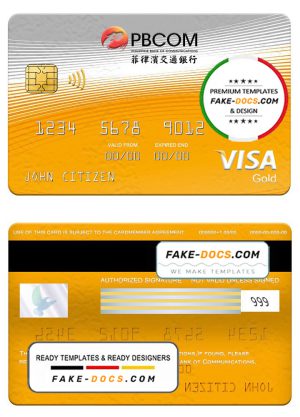 Philippines bank of Communications visa gold card, fully editable template in PSD format Philippines bank of Communications visa gold card, fully editable template in PSD format
